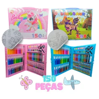 KIT Maleta De Pintura Infantil Estojo Para Colorir Voltas Aulas Canetinhas Lapis Tinta, Diversão, Pintura, Aprender