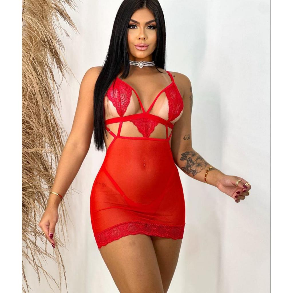 Camisola Sensual Tule com Renda Camisola Erótica com Calcinha