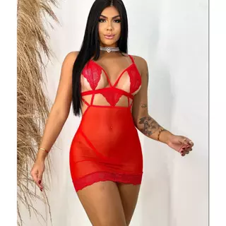 Camisola Sensual Tule com Renda Camisola Erótica com Calcinha