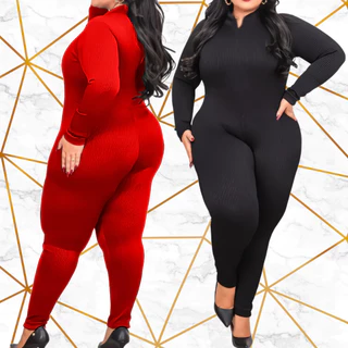 Macacão Virgínia Plus Size Manga Longa Gola Alta Zíper Frontal Invisível Luxo Anarruga Manga Curta
