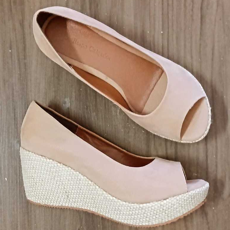 Sandália Feminina Anabela Peep Toe Fechada Plataforma Salto baixo