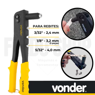 Rebitador, rebitadeira, profissional, manual tipo alicate para rebites pop Vonder 4 bicos