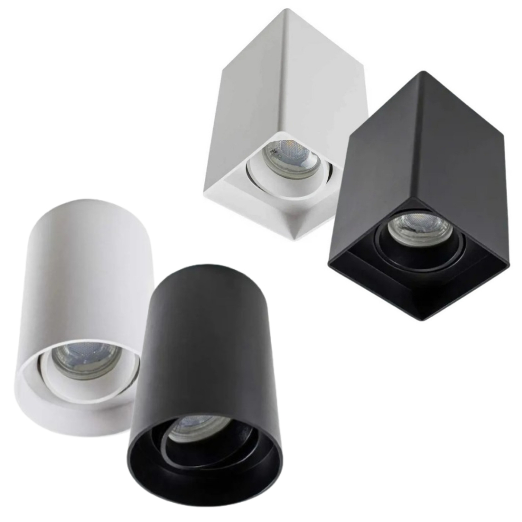 Spot Led Sobrepor Móvel Quadrado e Redondo Lâmpada Dicroica Gu10 Mr16