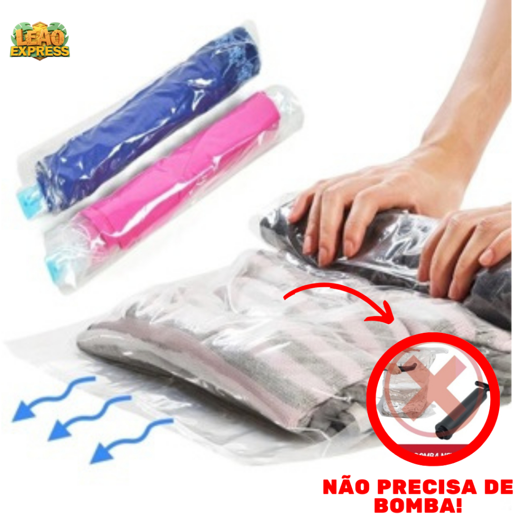 Kit 10x Saco a Vacuo 40x60 Organização de Roupas p/ Viagem NÃO PRECISA ...