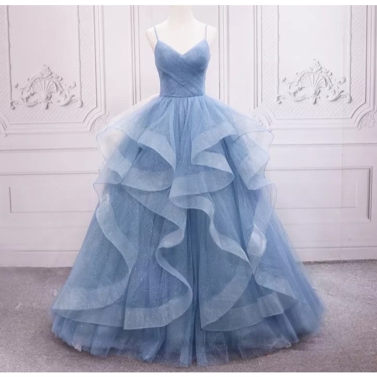Vestido 15 Anos Longo Azul Brilho Lindo Debutante 'e70a' Shopee