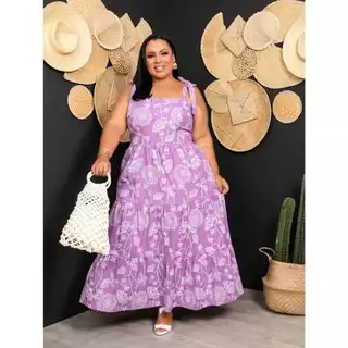 Vestido de tricoline regata moda plus size