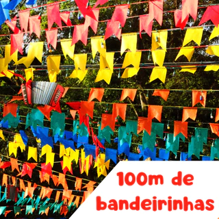 Kit 100 Metros Bandeira Bandeirinhas De Plastico Festa Junina São João