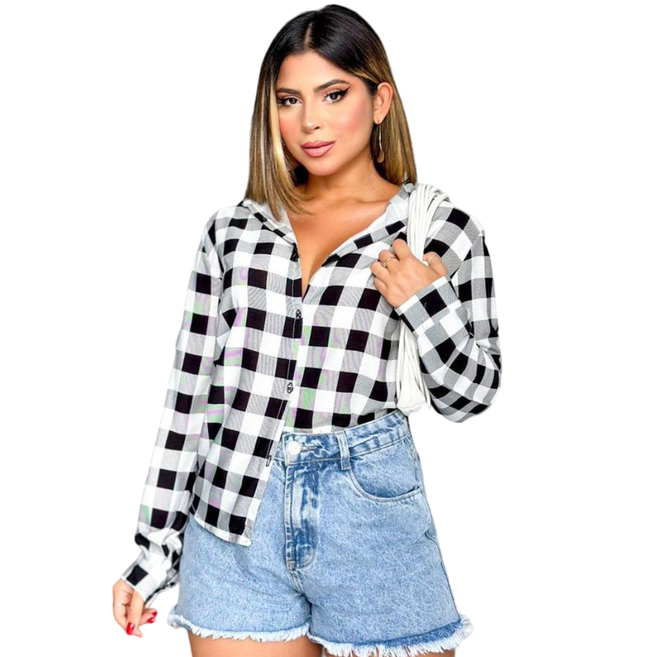 Blusa Xadrez Quadriculada Manga Longa Feminina Festa Junina