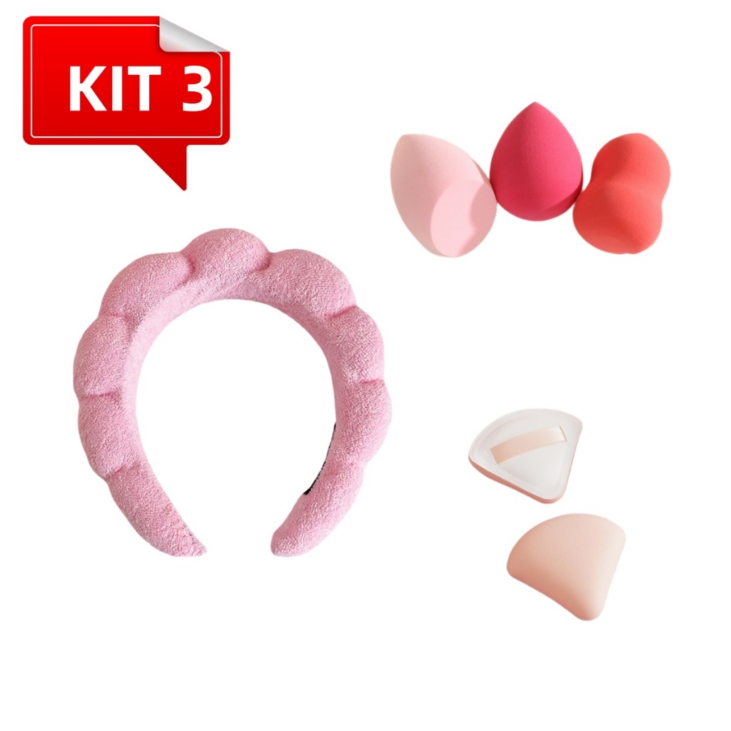 KIT Tiara para cabelo Tiara Nuvem+Esponja Maquiagem+Esponja AR MAKE UP