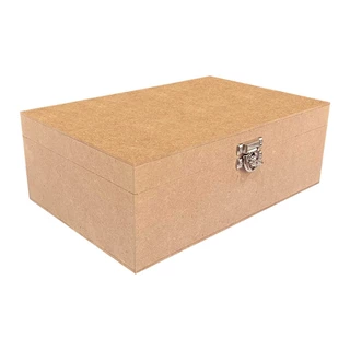 Caixa Retangular Lisa Com Dobradiça e Fecho P/ Cadeado 30x20x10 em Mdf Cru