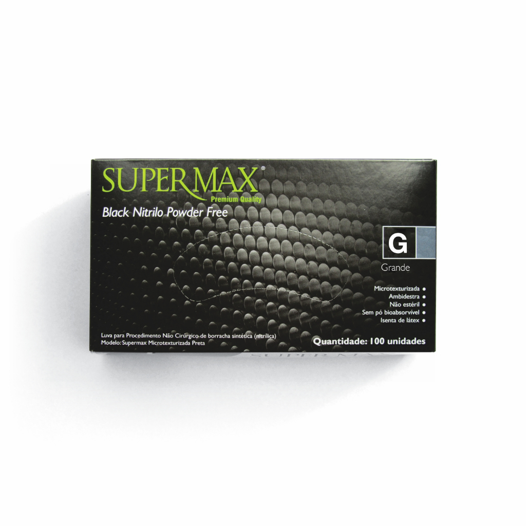LUVA DESCARTAVEL NITRILICA PRETA/BLACK SUPERMAX