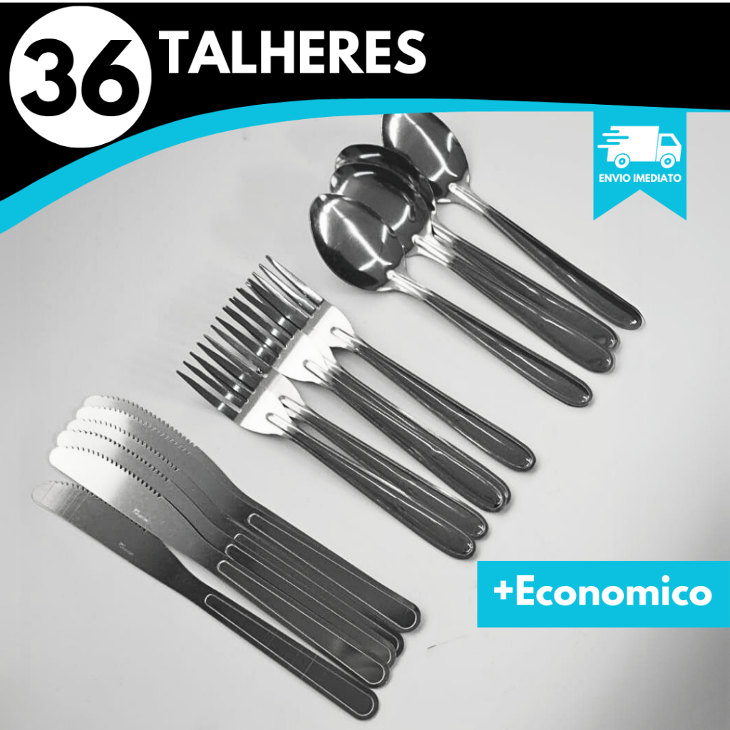 Talheres KIT 36 Aço Inox - 12 Colheres + 12 Garfos + 12 Facas Casa Mesa ...