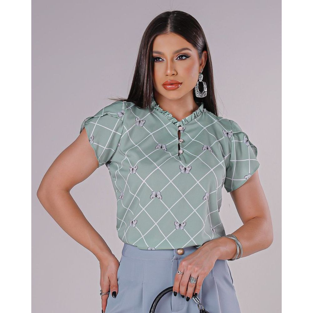 Blusas Femininas Blusa De Seda Estampada Manga Curta Blusa Plus