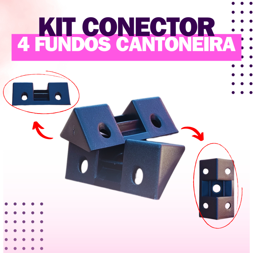 Cantoneira Conector 4 Furo Preto Par Moveis - Conector de montagem, Acompanha o parafuso