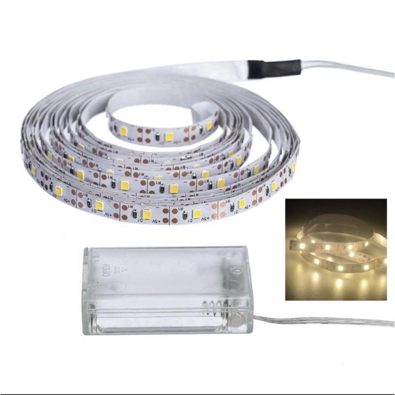 fio fita led luz 2,4m pilha autocolante