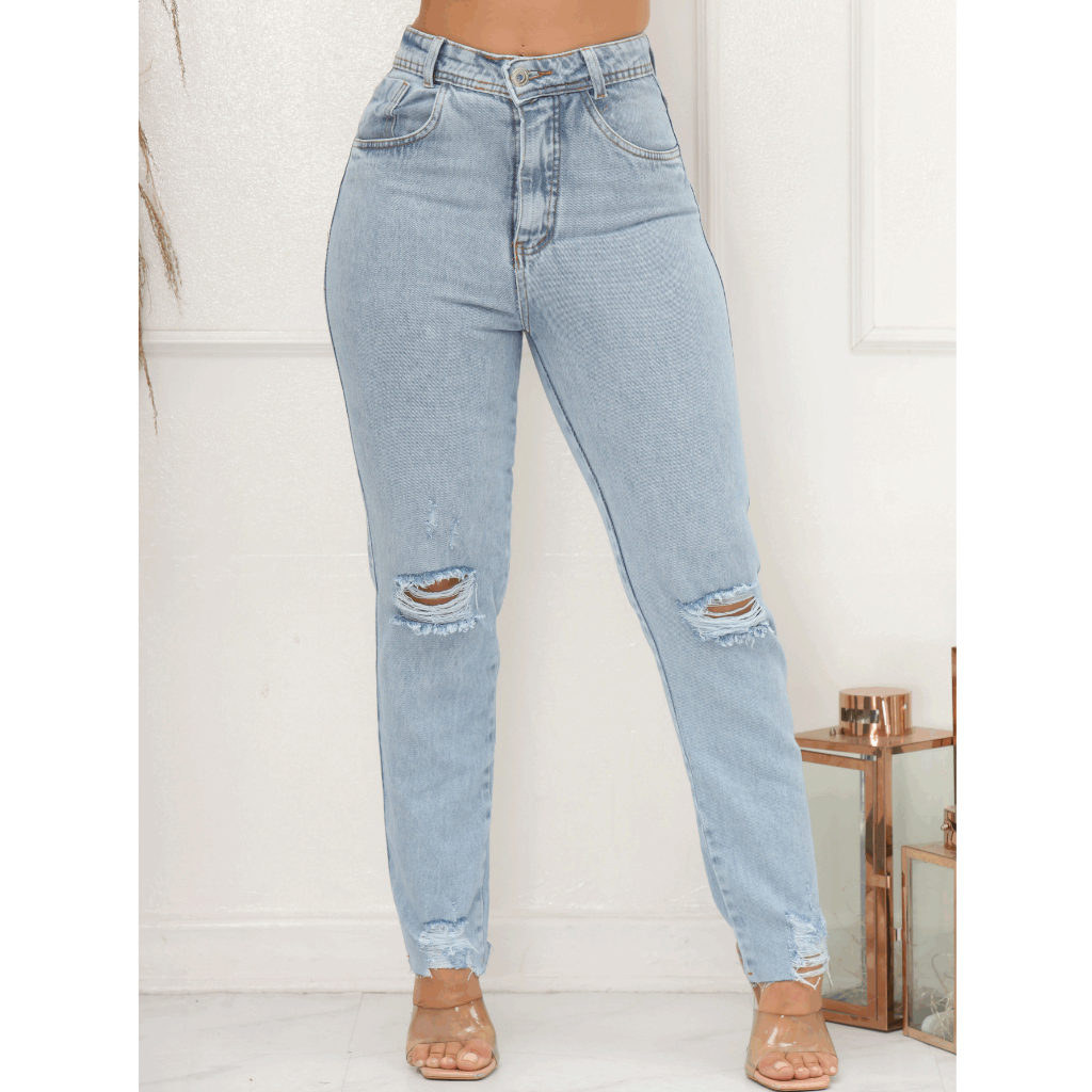 kissmelady 8253 Jeans feminina jeans com rascada cintuta alta mom 8253 ...