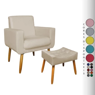 Kit Poltrona Annita e Puff Requinte com Pés Palito Suede Aninha Decor