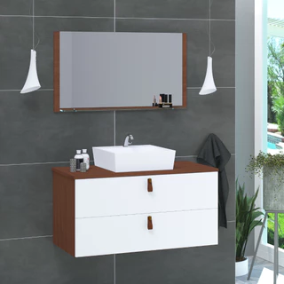 Conjunto Armário de Banheiro Berlim 80 cm MDF + Espelheira + Cuba