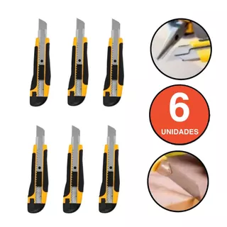 KIT COM 6 ESTILETES PROFISSIONAL ALTA QUALIDADE EMBORRACHADO 18MM C/LAMINA