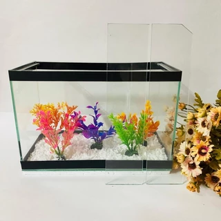 Aquário 9 litros Jardim (5 plantas + 2 pacotes de pedras) com decoração aquario para peixes pequenos. (Tamanho 30cm x 15cm x 20cm)
