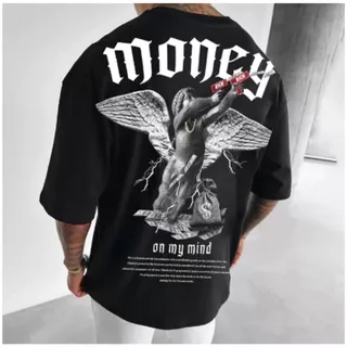 Camiseta OverSized Anjo Money Masculina Feminina Algodão Camisa Costura Reforçada Unissex StreetWear
