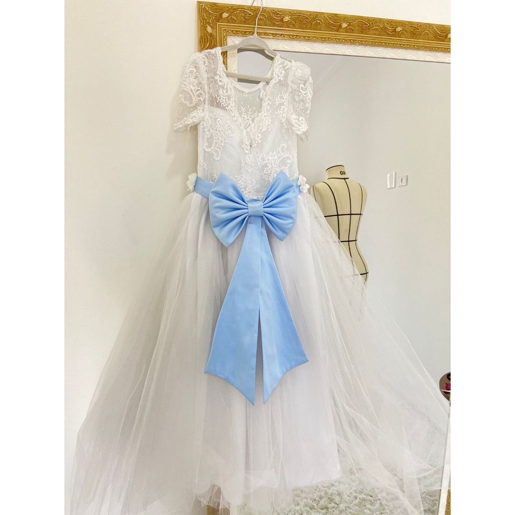 vestido infantil de festa/daminha/noivinha com laço azul serenity