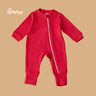 Macacão de Bebê Vira Pé Vermelho - Suedine 100% Algodão