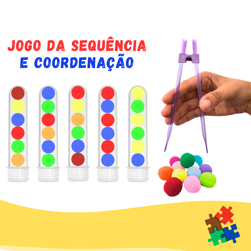 Jogo da Sequência Divertida Coordenação Motora Pinça Hashi Pompons ...
