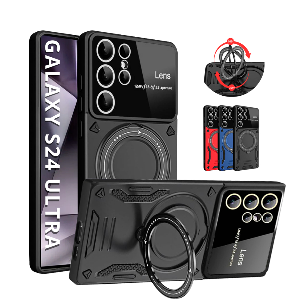 Capa Capinha Armor Anel Magnetica Safe P/ Galaxy S24 Ultra - Carregamento Por Indução + Proteção De Câmera