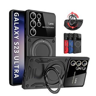 Capa Capinha Armor Anel Magnetica Safe P/ Galaxy S23 Ultra - Carregamento Por Indução + Proteção De Câmera
