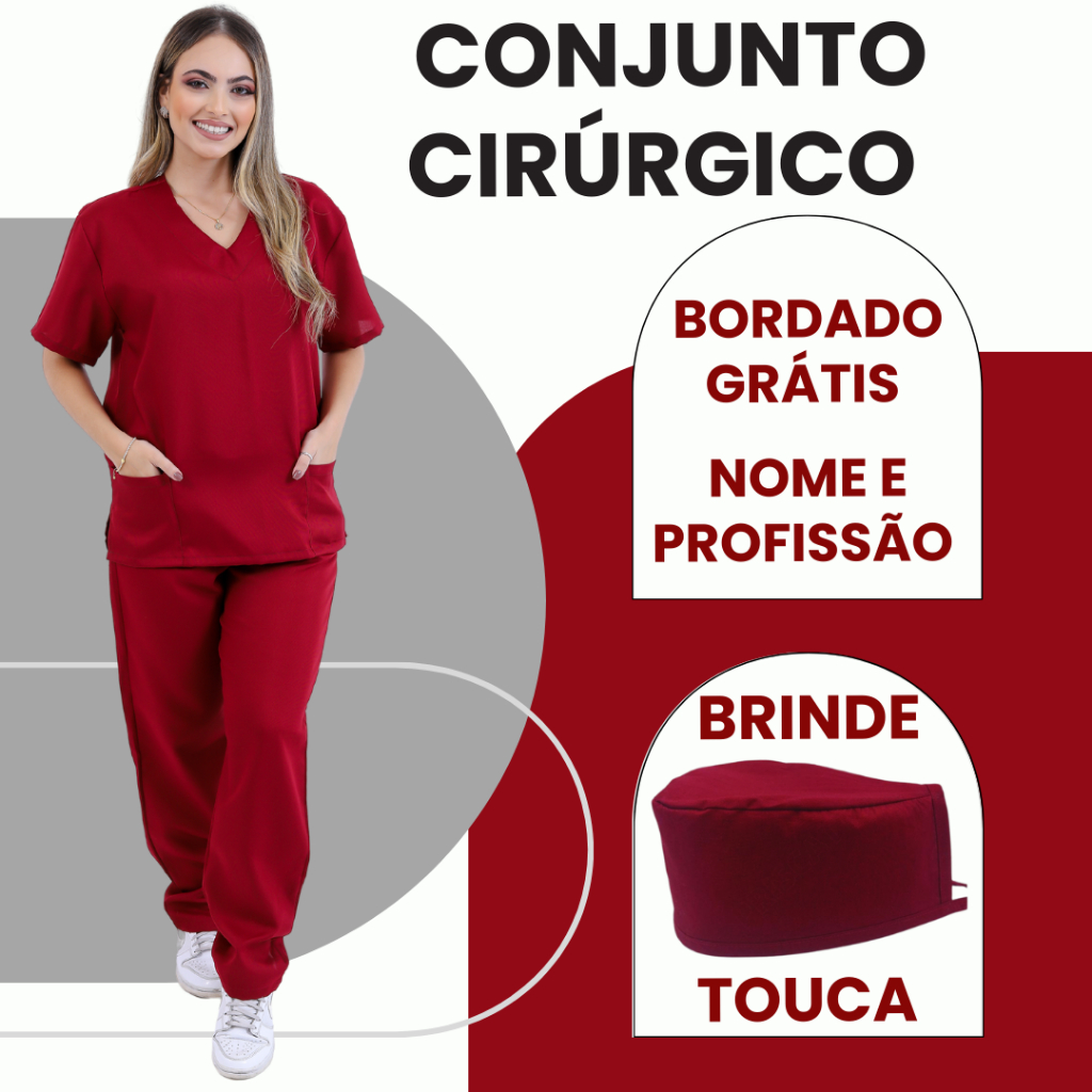 Pijama Cirúrgico Scrub Feminino Oxford Rose Carcelin, BORDADO GRÁTIS + BRINDE