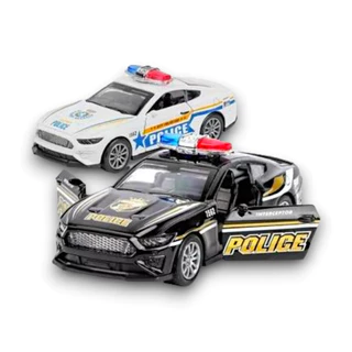 Carrinho De Ferro Miniatura Ford Mustang Policia Abre Portas Fricção Coleção