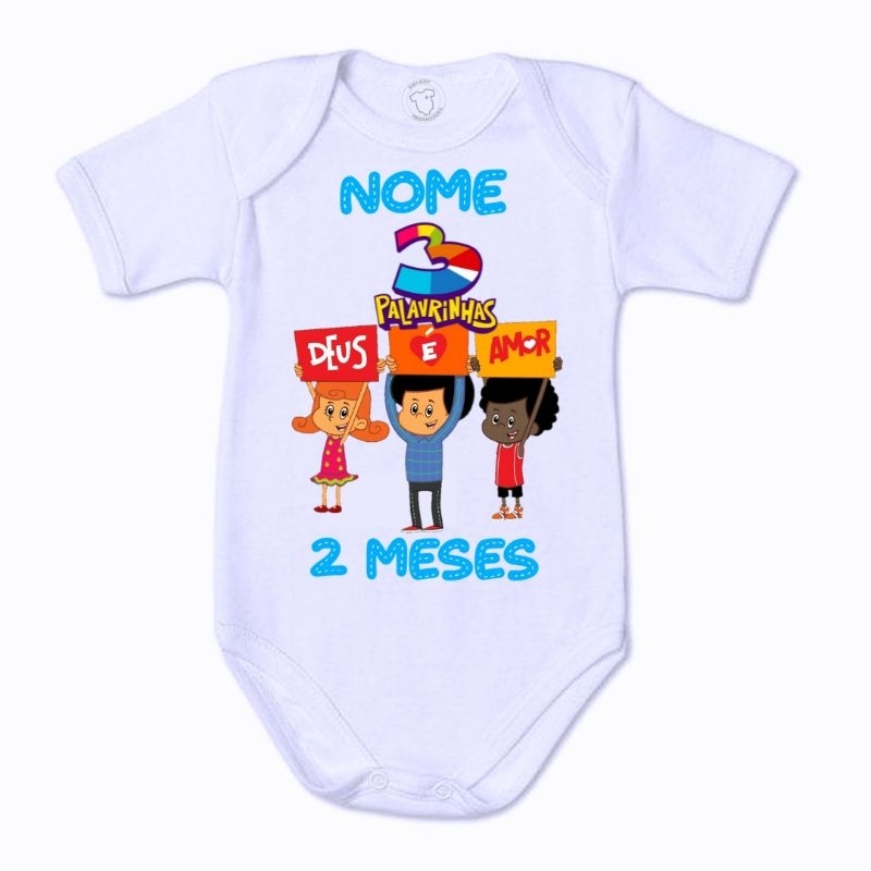 Body bebê tema palavrinhas personalizado com nome menino