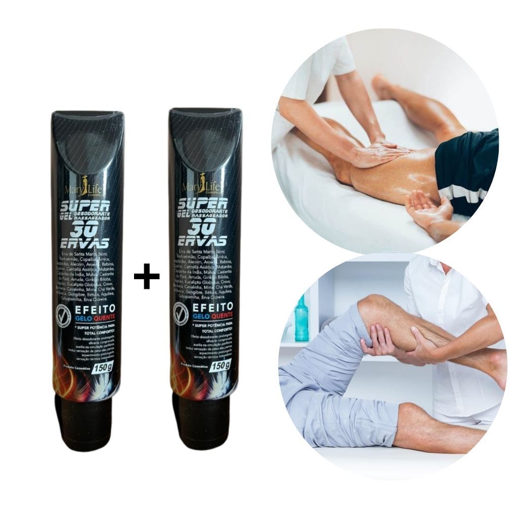 Kit c/2 Super Gel Massageador Pomada Massageadora 30 ervas Quente