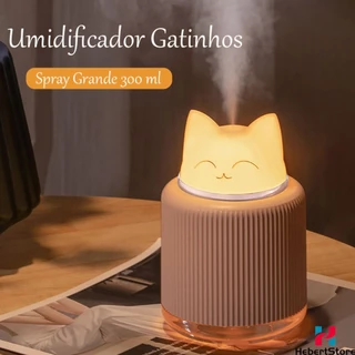 Umidificador De Ar E Difusor Aromatizador De Ambiente 300ml Com Led Bivolt Ultrassônico Eletrico Umidificador Gatinho Para Quarto UM012