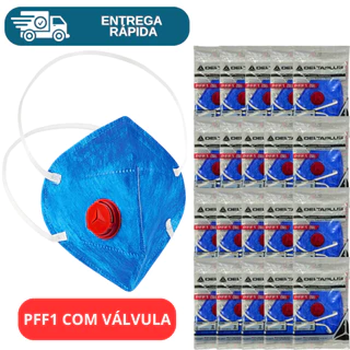 Kit 20 Máscara Respirador Descartável PFF1 Com Válvula Azul De Proteção Poeiras e Névoas Pó
