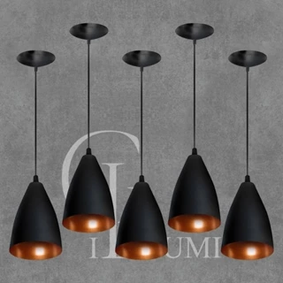 kit 5 pendentes lustre vegas preto/cobre casa e decoração ideal para bancada balcão sala cozinha
