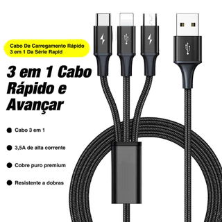 Cabo de carregamento ultrarrápido 3 em 1 tipo C Cabo de dados USB de 1,2 metros cabe em todos os modelos de telefone