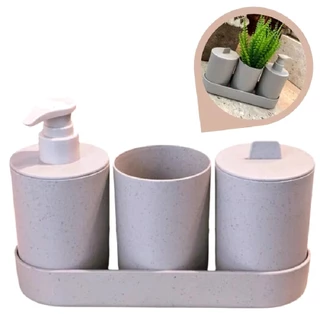 kit 4 Peças Conjunto Banheiro Lavabo Porta Sabonete Liquido Escova Dente Ecológico Sustentável Forte E Resistente