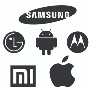 kit com as 6 Logo Marcas de Celulares e eletrônicos Em MDF Preto ou Branco, Decoração Loja Assistência técnica Retrô