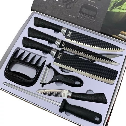 Kit 8 de Facas Churrasco Profissional Antiaderente 8 Peças Afiado, sofisticado, moderno