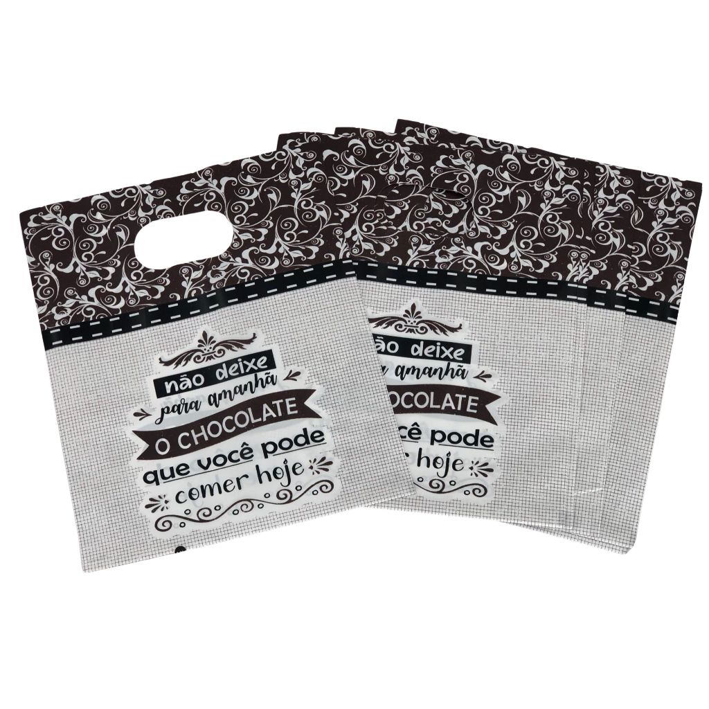 50 Sacolas boca de palhaço 15x18cm Não deixe para amanhã o chocolate que voce pode comer hoje.