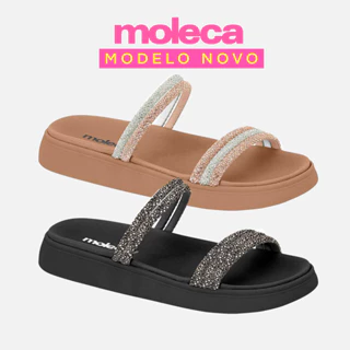 Sandalia Moleca Original Feminina Papete Flatform Casual Tira Strass Rasteirinha Modelo Novo