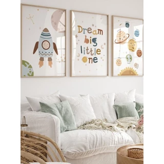 Kit 3 Quadros Decorativos Infantil Astronauta Espaço - Quarto Bebe Menino Moderno No4