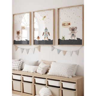 Kit 3 Quadros Decorativos Infantil Astronauta Espaço - Quarto Bebe Menino Menina Moderno No1