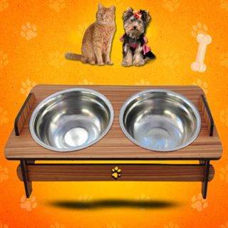 Comedouro Com TAMPAS para Cão e Gato Elevado + 2 Potex Inox