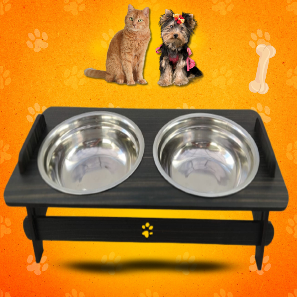 Comedouro Com TAMPAS para Cão e Gato Elevado + 2 Potex Inox | Shopee Brasil