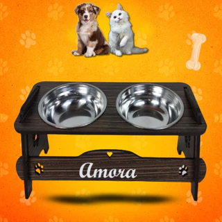 Comedouro Personalizado Elevado Com TAMPAS Pet Cão/Gato Duplo