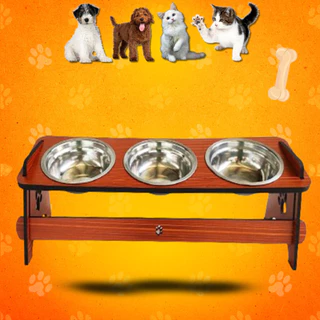 Comedouro Triplo Elevado Com TAMPAS Para Cães/Gatos Tigelas De Inox