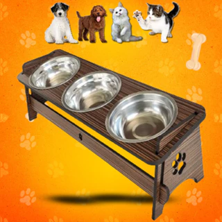 Comedouro Triplo Com TAMPAS Para Cães e Gatos Tigelas De Inox